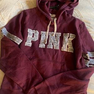 VS PINK Maroon Hoodie with Gray Accents